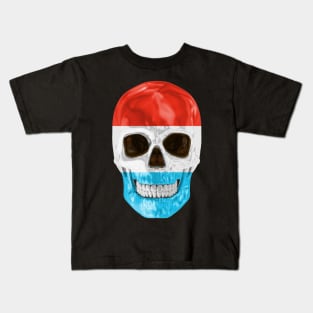 Luxembourg Flag Skull - Gift for Luxembourgish With Roots From Luxembourg Kids T-Shirt